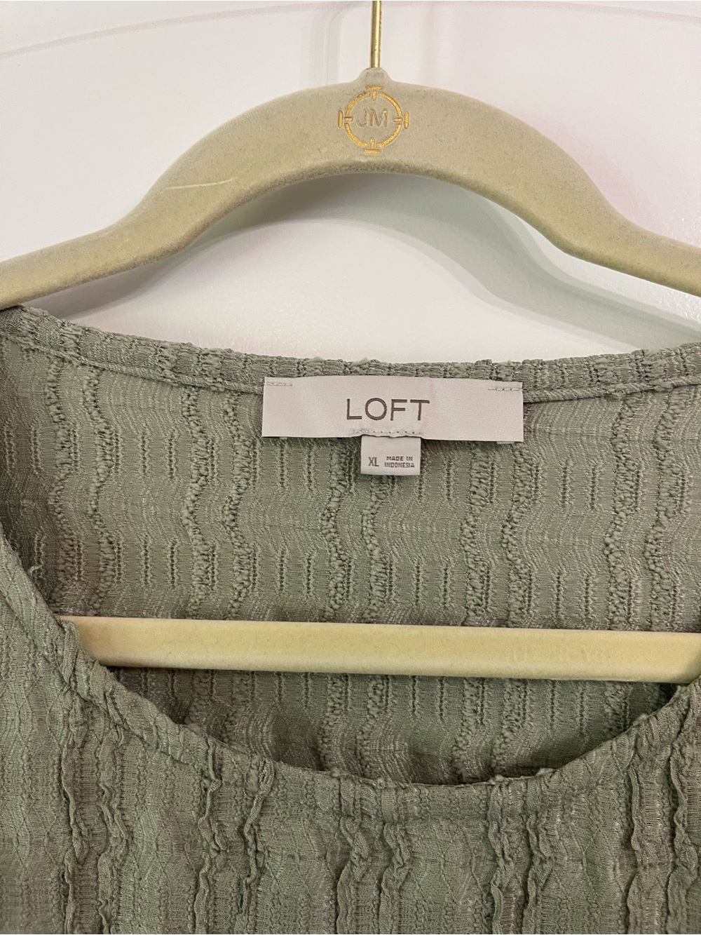 LOFT Textured Long Sleeve Crew Neck Tee Green Crew Neck Slim Fit Lightweight L - Picture 3 of 6